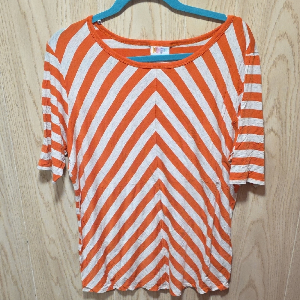 LuLaRoe Orange and White Chevron Stripe Tee